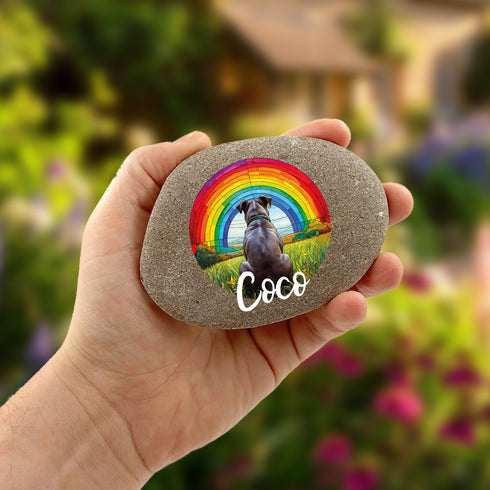 Rainbow Staffordshire Bull Terrier Grey Personalised Pebble